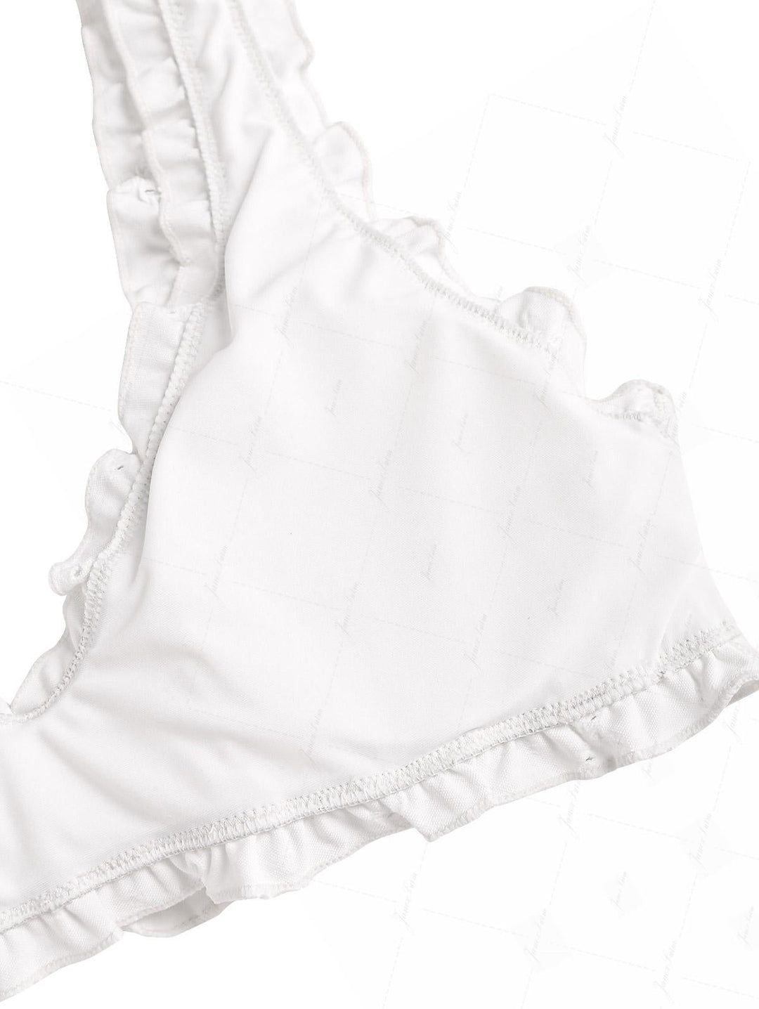 White Recycled Fabric Jacquard Ruffles Edge Bralette Bikini Set