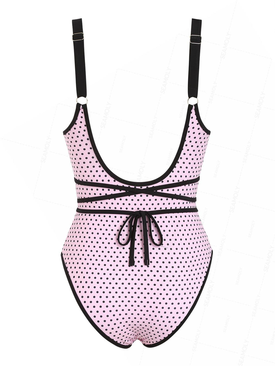 Seamolly Vintage Polka Dot Tie Around Deep V One-piece Swimsuit