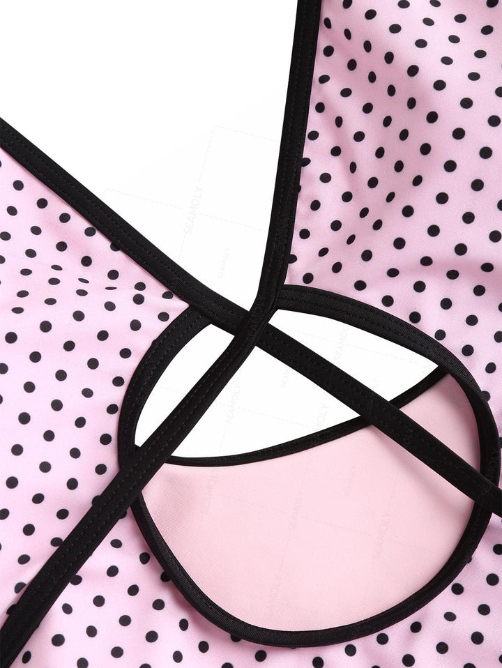 Seamolly Vintage Polka Dot Tie Around Deep V One-piece Swimsuit