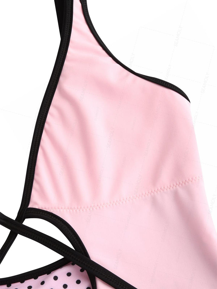 Seamolly Vintage Polka Dot Tie Around Deep V One-piece Swimsuit