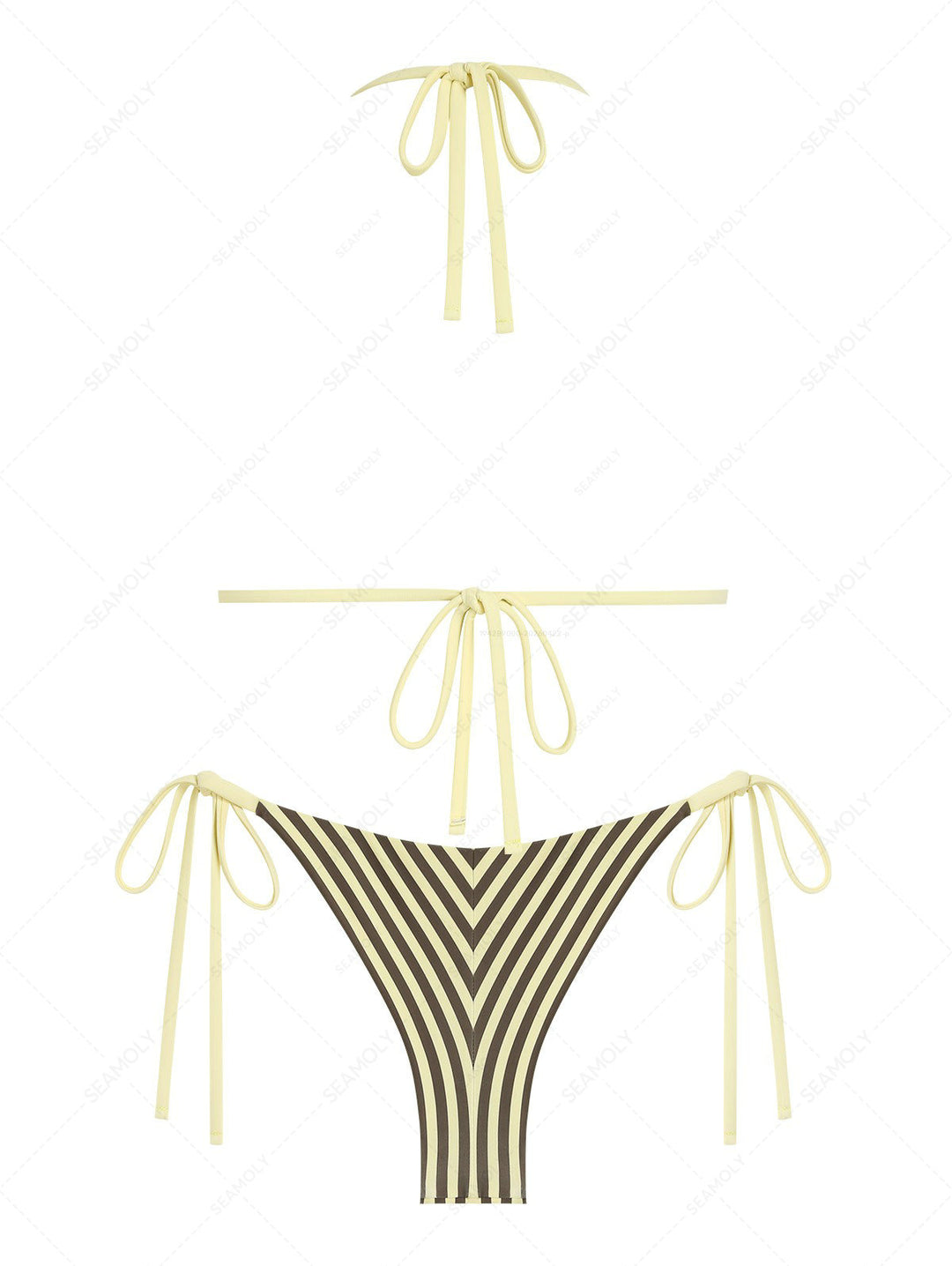 Seamolly 3 Piece Striped Bowknot Triangle Brazilian Cheeky Boyshort Bikini Set