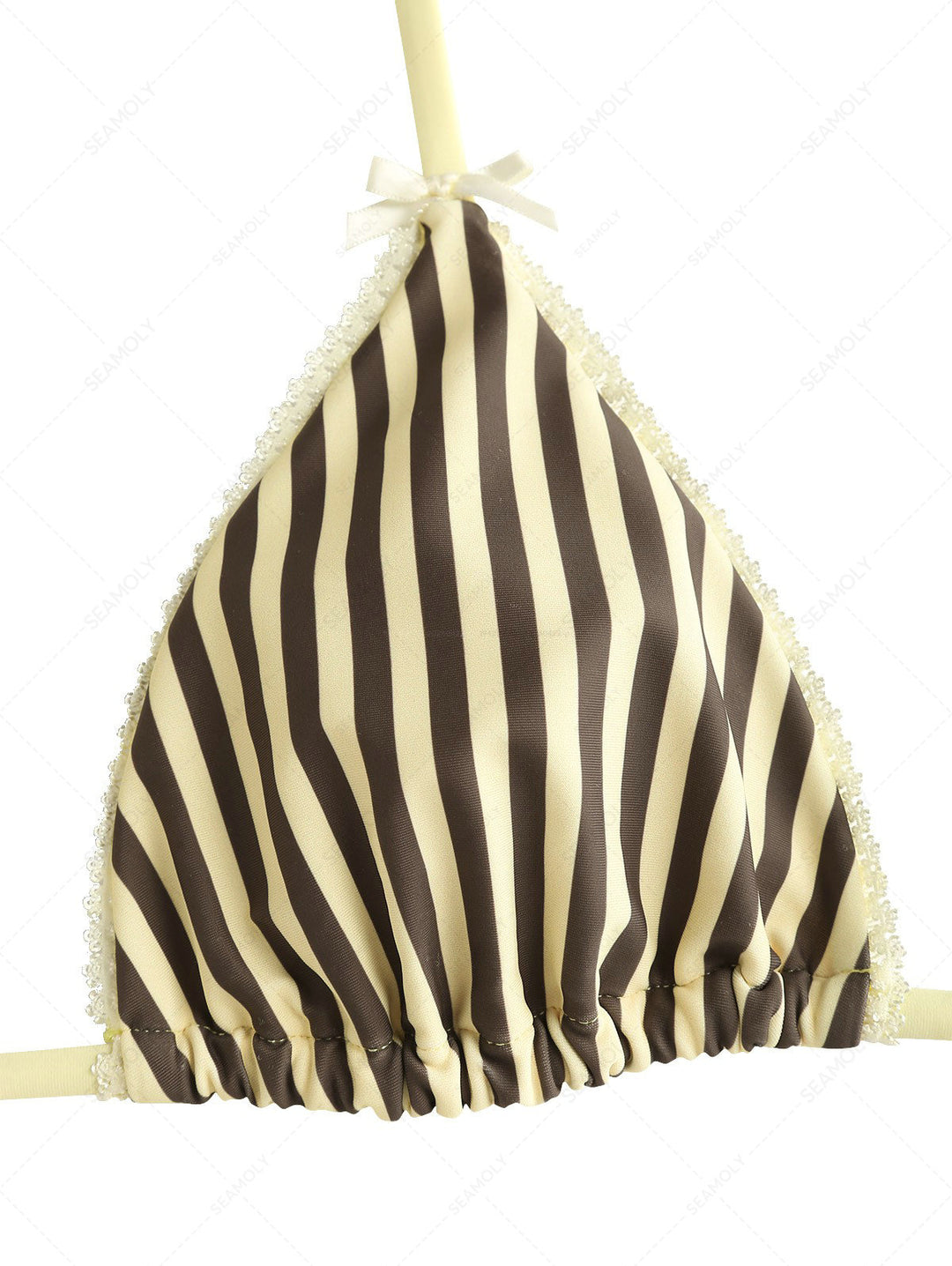 Seamolly 3 Piece Striped Bowknot Triangle Brazilian Cheeky Boyshort Bikini Set