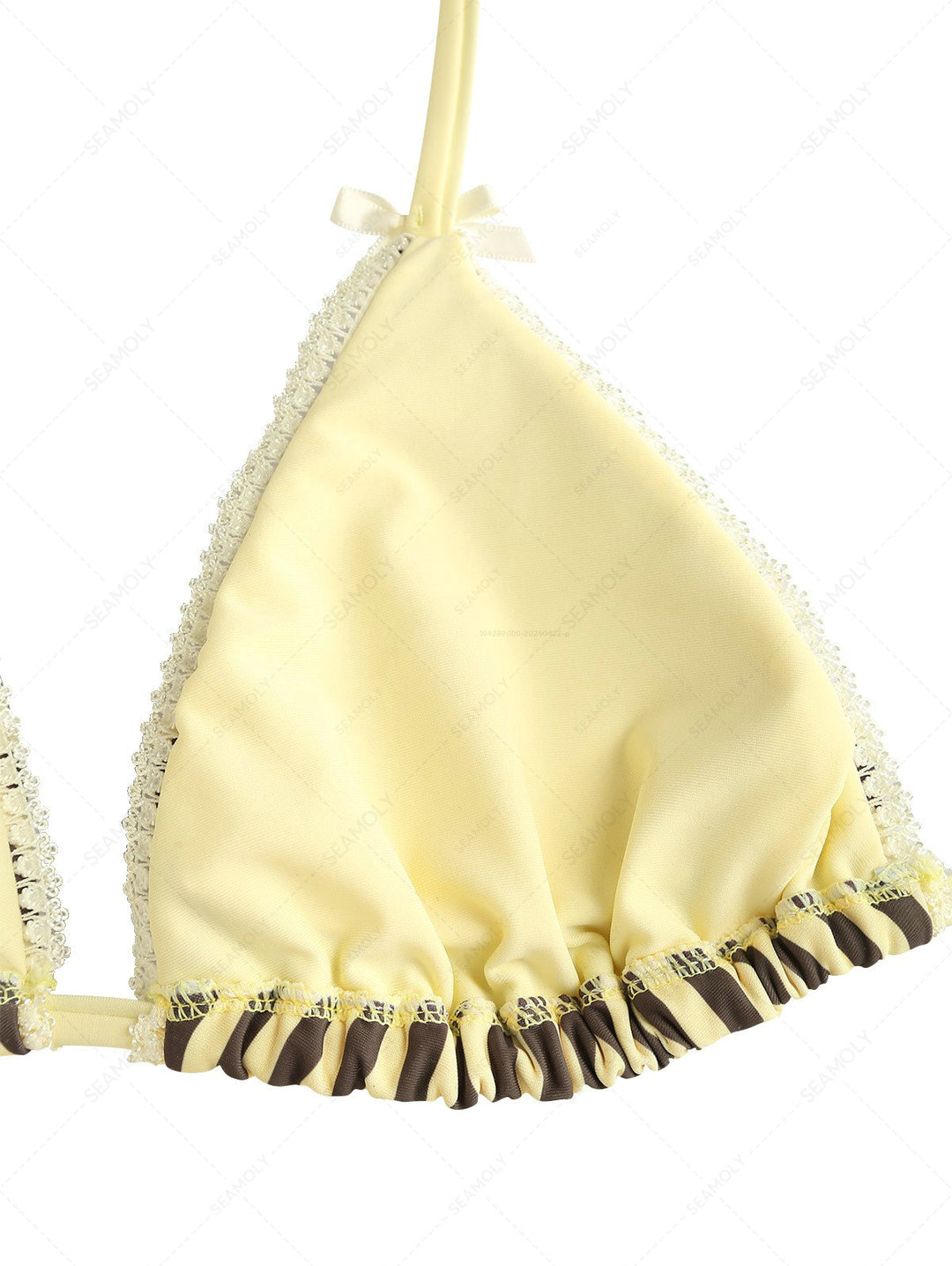 Seamolly 3 Piece Striped Bowknot Triangle Brazilian Cheeky Boyshort Bikini Set