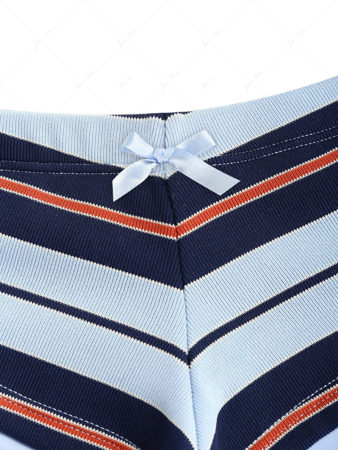 Blue Striped Bowknot Triangle Cheeky Boyshorts Bikini Set