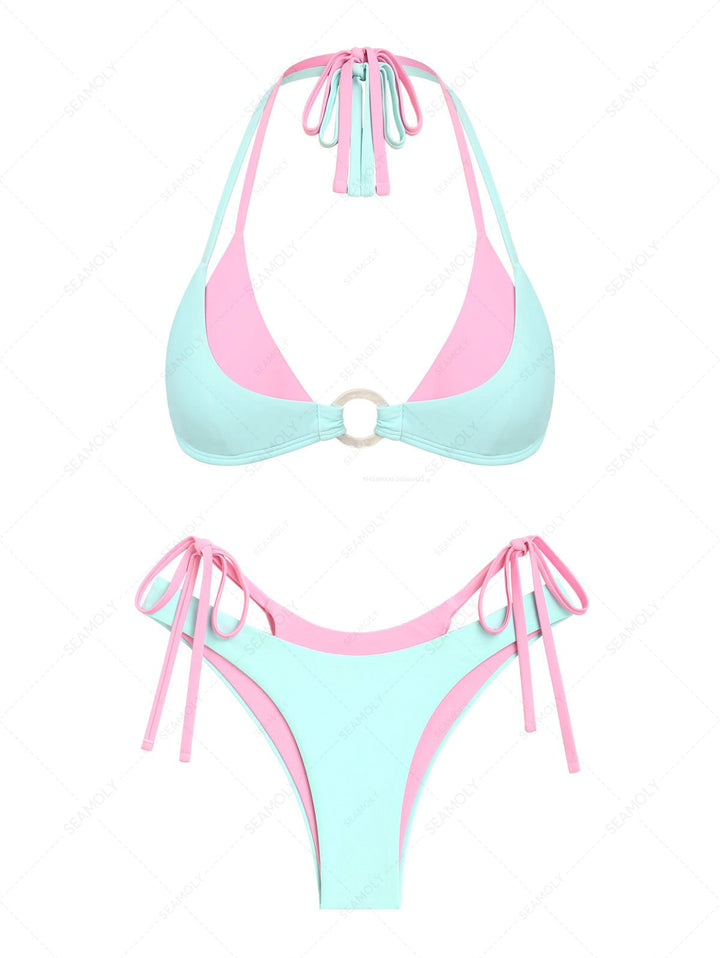 Seamolly Colorblock Two Tone O Ring Double Layer Bikini Set
