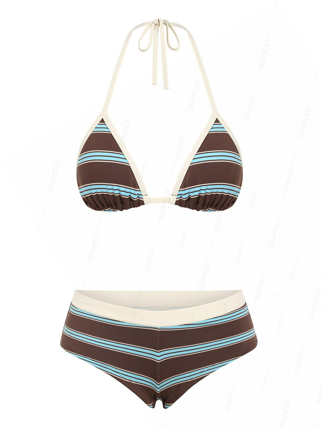 Seamolly Striped Contrast Binding Triangle Cheeky Boyshorts Bikini Set
