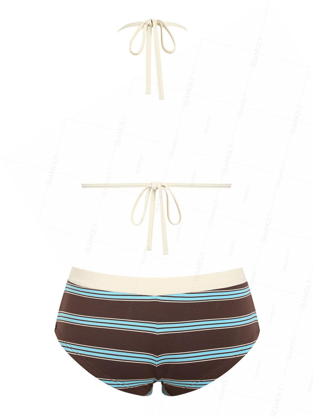 Seamolly Striped Contrast Binding Triangle Cheeky Boyshorts Bikini Set