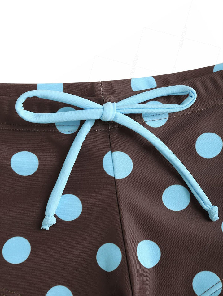 Seamolly 3 Piece Polka Dot Ruched Triangle Brazilian Cheeky Boyshort Bikini Set