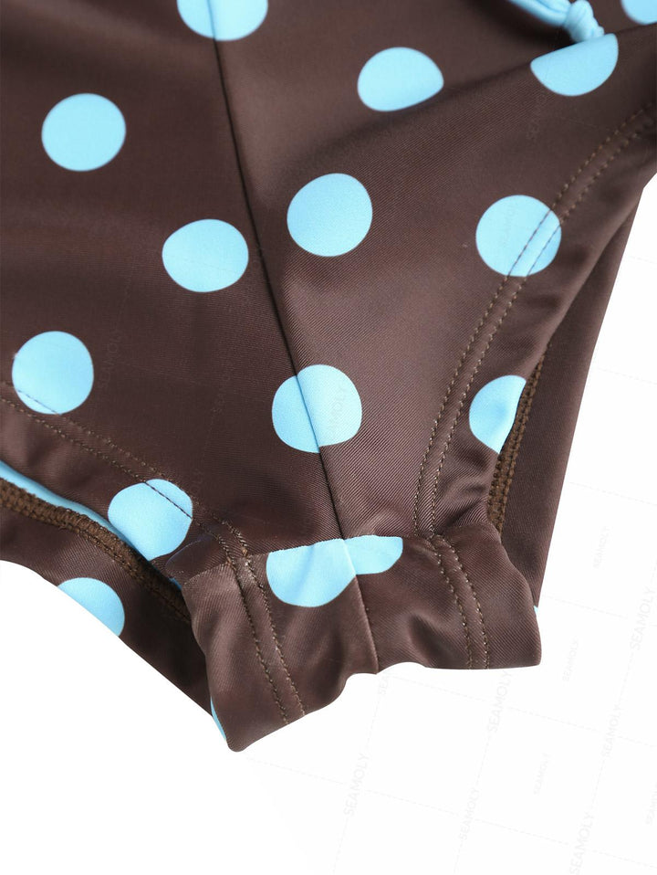 Seamolly 3 Piece Polka Dot Ruched Triangle Brazilian Cheeky Boyshort Bikini Set