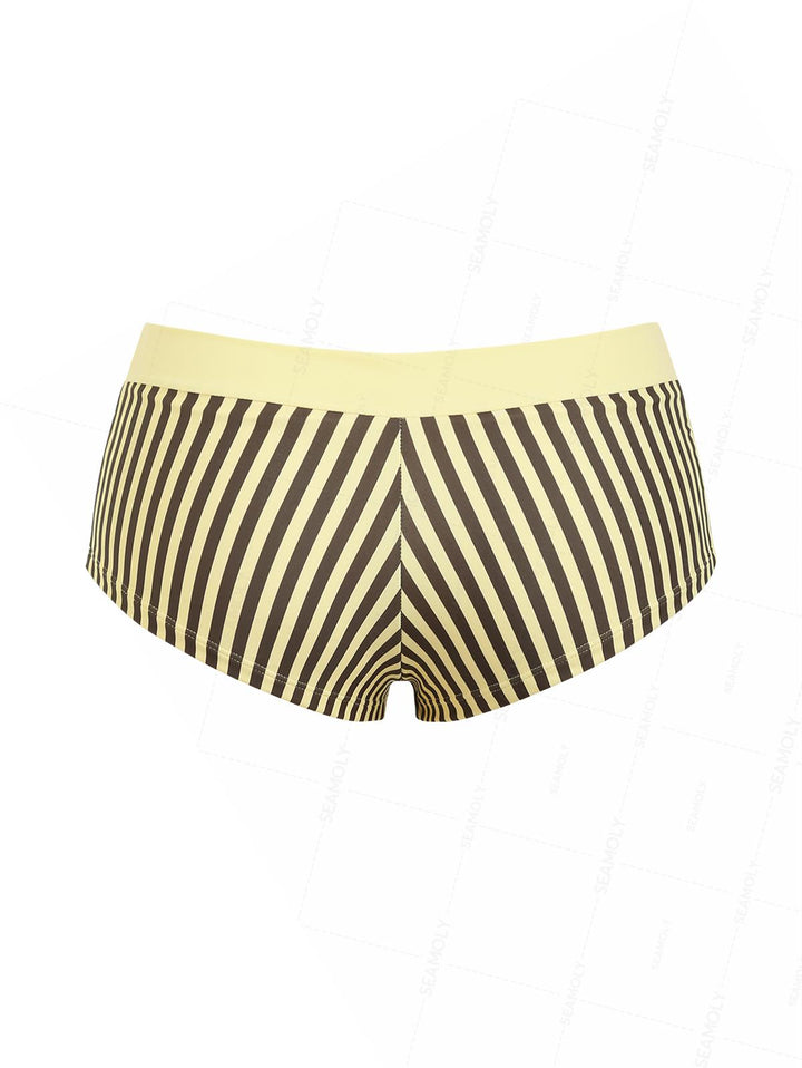 Seamolly 3 Piece Striped Bowknot Triangle Brazilian Cheeky Boyshort Bikini Set