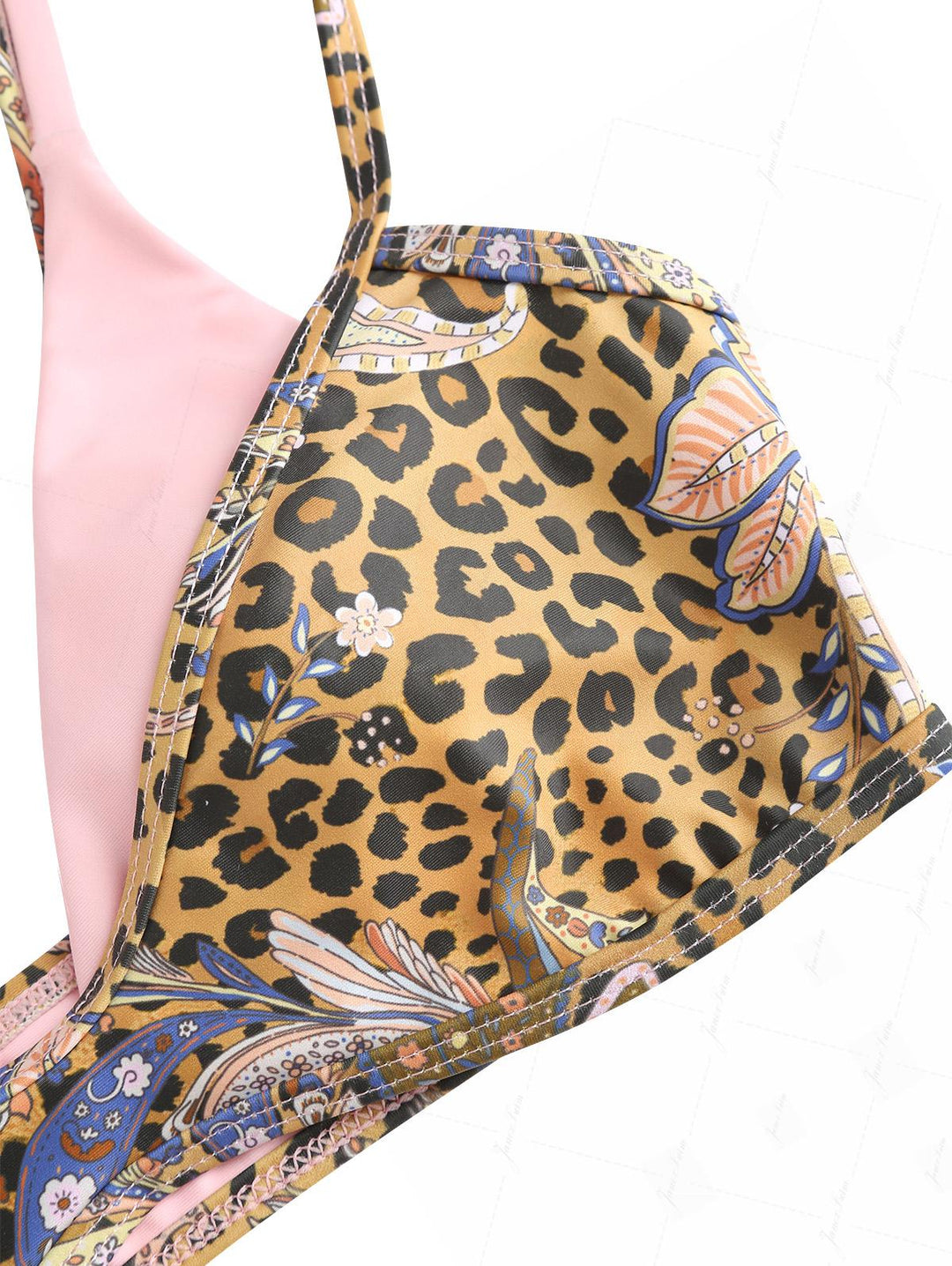 Brown Leopard Paisley Print Double Layer Top & Cutout Tie Cheeky Boyshorts Bikini Set