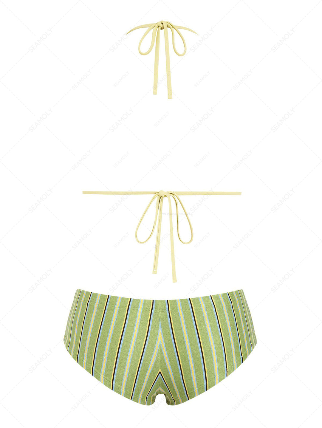 Seamolly Striped Bowknot Halter Triangle Cheeky Boyshorts Bikini Set