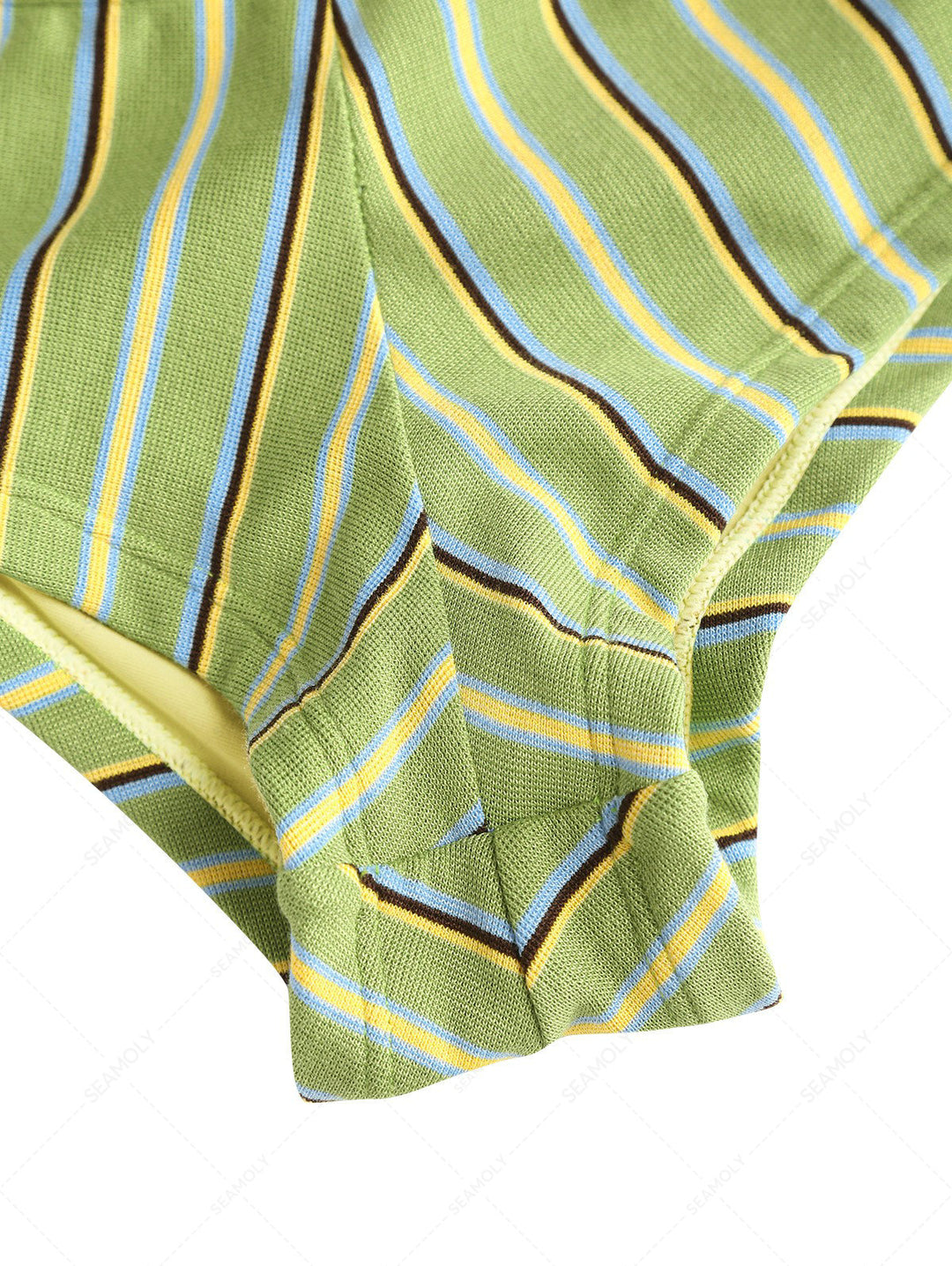 Seamolly Striped Bowknot Halter Triangle Cheeky Boyshorts Bikini Set