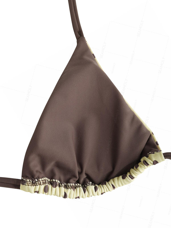 Seamolly Polka Dot Print Halter Triangle Cheeky Boyshorts Bikini Set