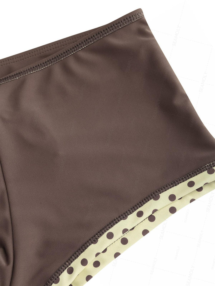 Seamolly Polka Dot Print Halter Triangle Cheeky Boyshorts Bikini Set