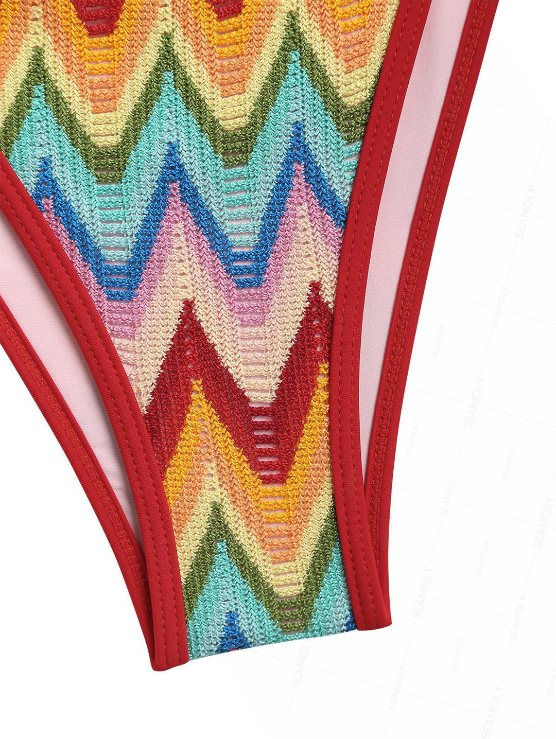 Seamolly Crochet Rainbow Chevron Contrast Binding O Ring Double Layer Bikini Set