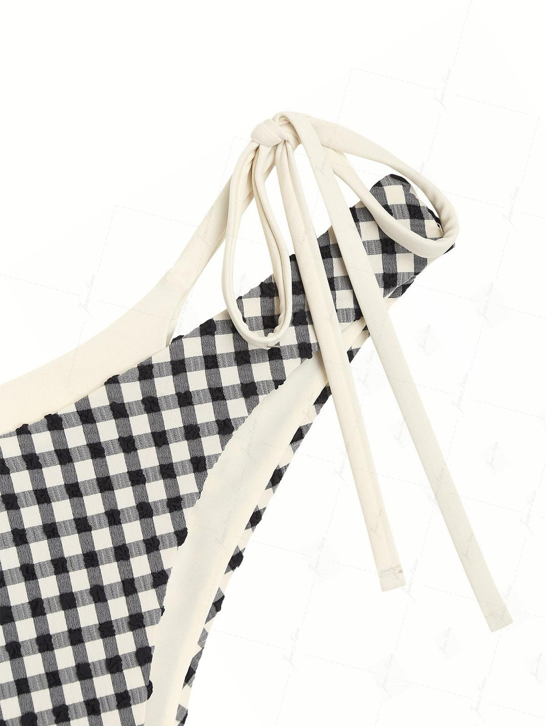 Black Gingham Textured O Ring Double Layer Bikini Set