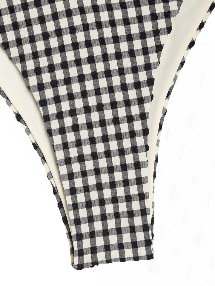 Black Gingham Textured O Ring Double Layer Bikini Set
