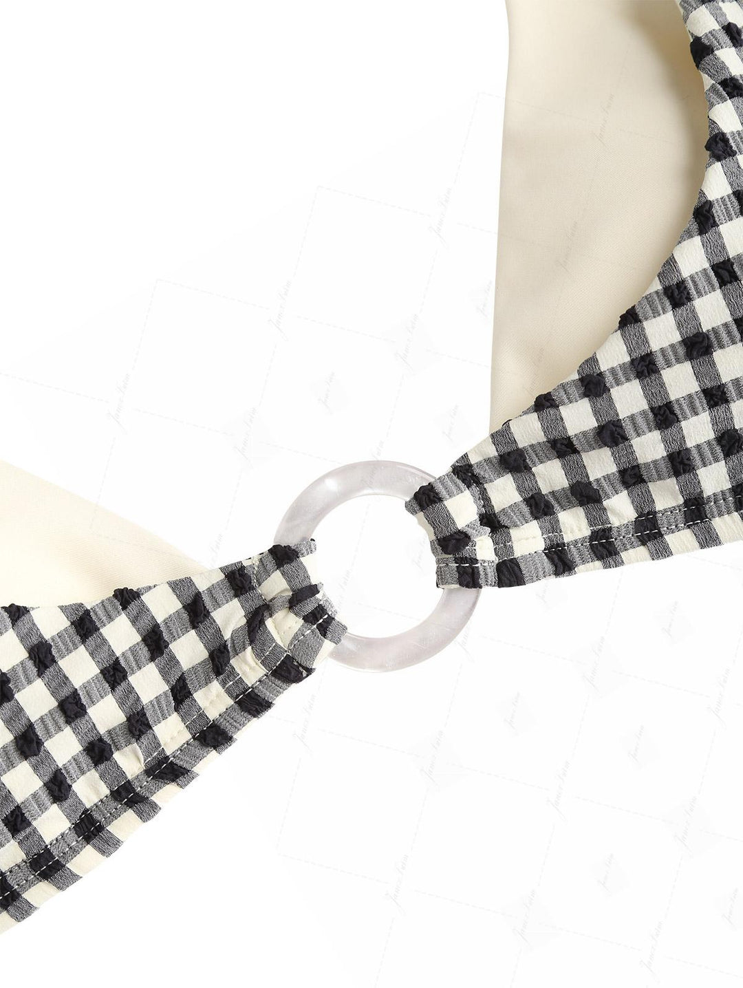 Black Gingham Textured O Ring Double Layer Bikini Set