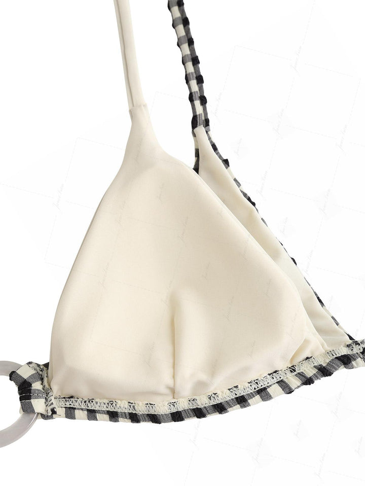 Black Gingham Textured O Ring Double Layer Bikini Set