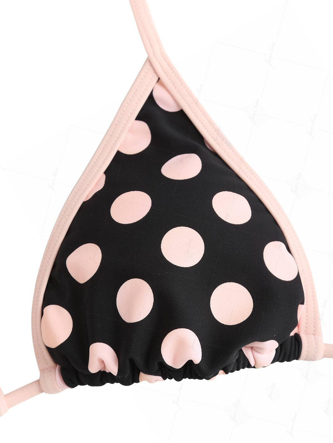 Pink Vintage Polka Dot Contrast Binding Triangle Skirtini Bikini Set