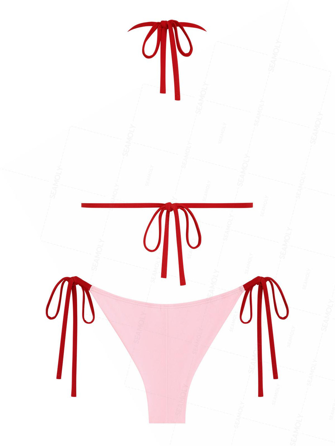 Seamolly Embroidery Halter Triangle Top & Cheeky Brazilian Bottom Bikini Set
