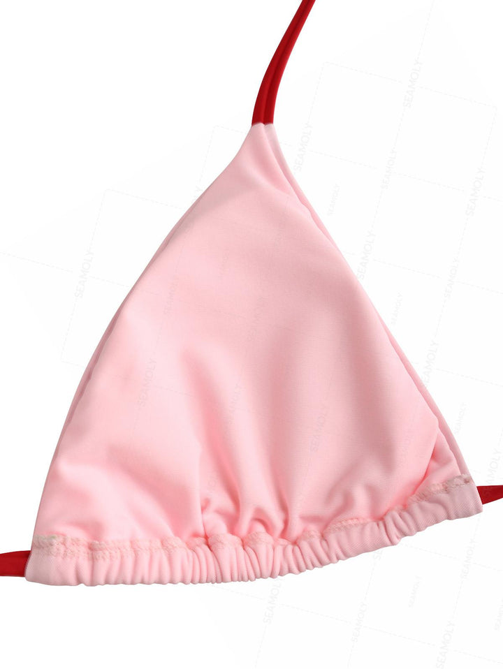 Seamolly Embroidery Halter Triangle Top & Cheeky Brazilian Bottom Bikini Set