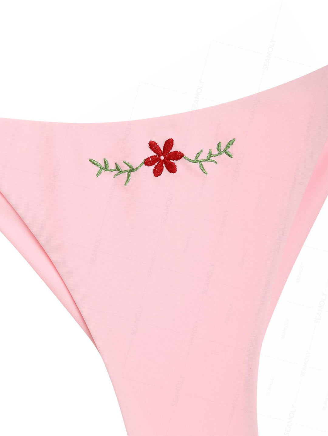Seamolly Embroidery Halter Triangle Top & Cheeky Brazilian Bottom Bikini Set