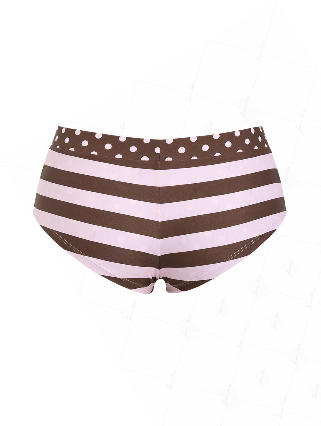 Pink Striped Polka Dot Print Bikini Bottom Cheeky Swim Boyshorts