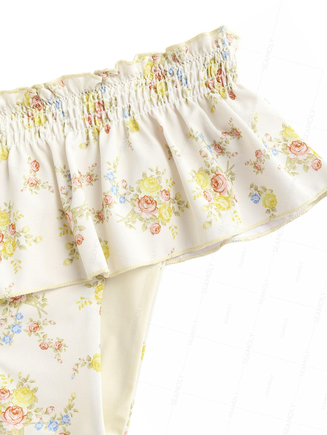 Seamolly Floral Print Smocked Peplum Swim Skirt Bikini Bottom