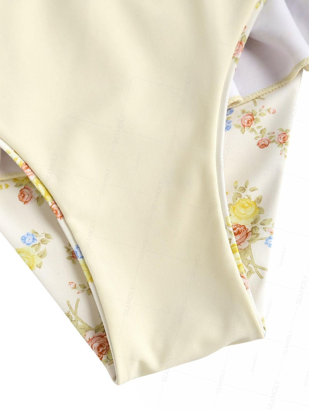 Seamolly Floral Print Smocked Peplum Swim Skirt Bikini Bottom