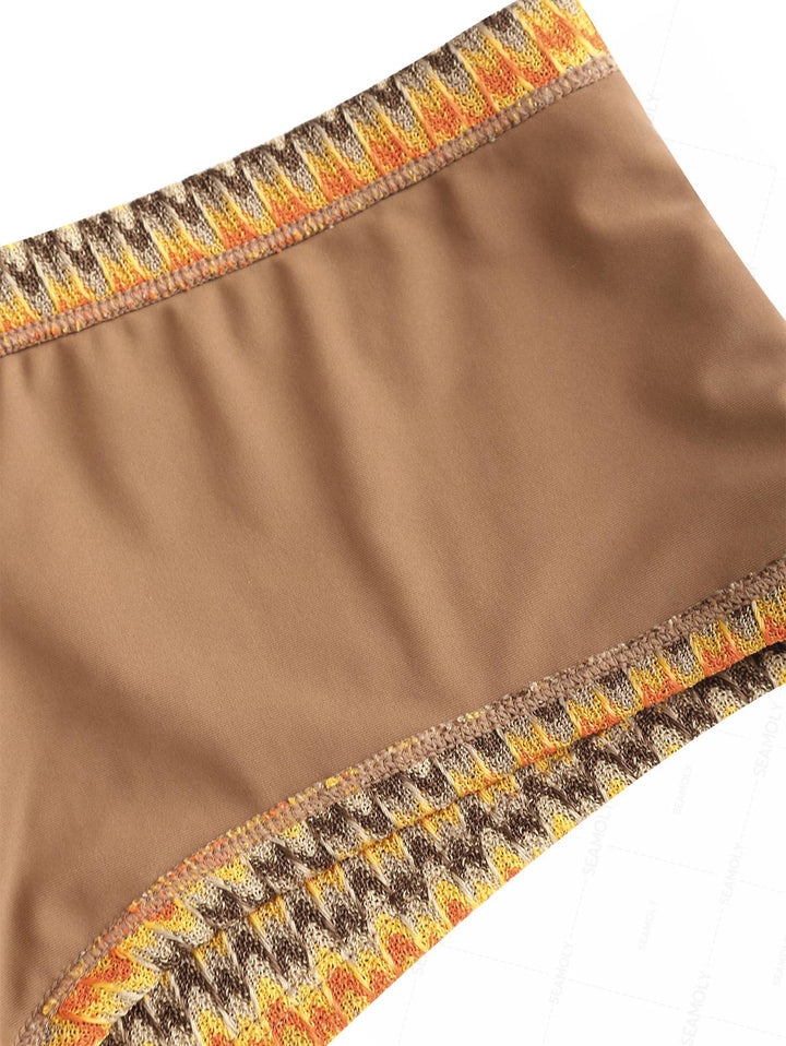 Seamolly Chevron Contrast Binding Cheeky Boyshorts Bikini Set