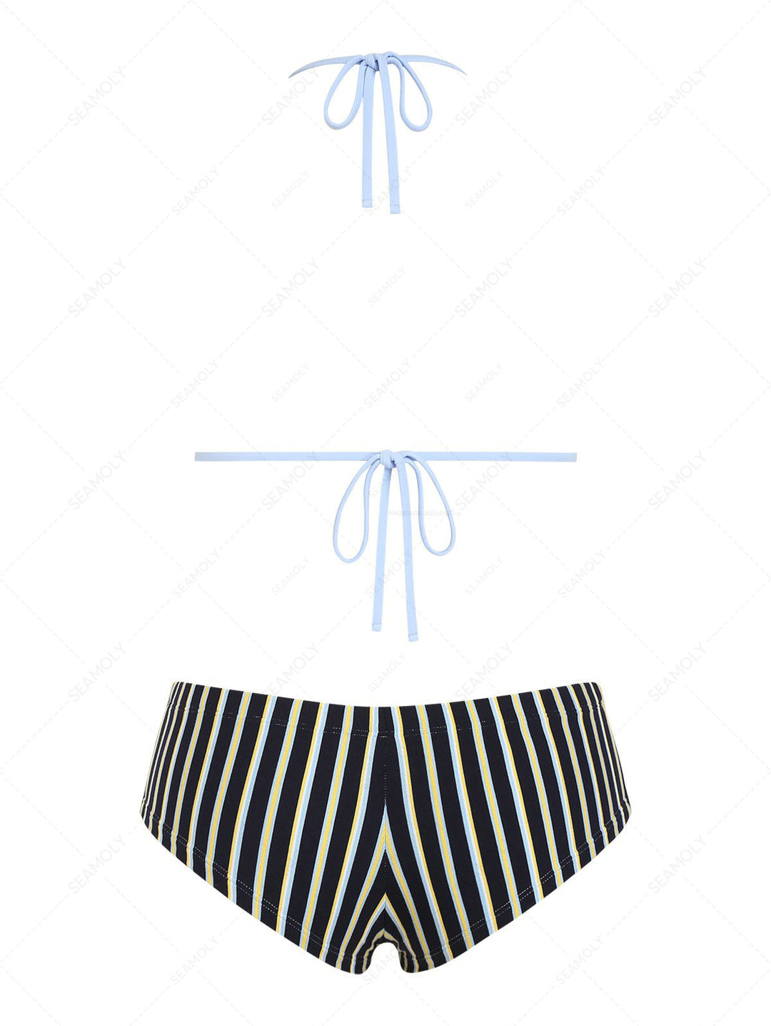 Seamolly Striped Bowknot Halter Triangle Cheeky Boyshorts Bikini Set