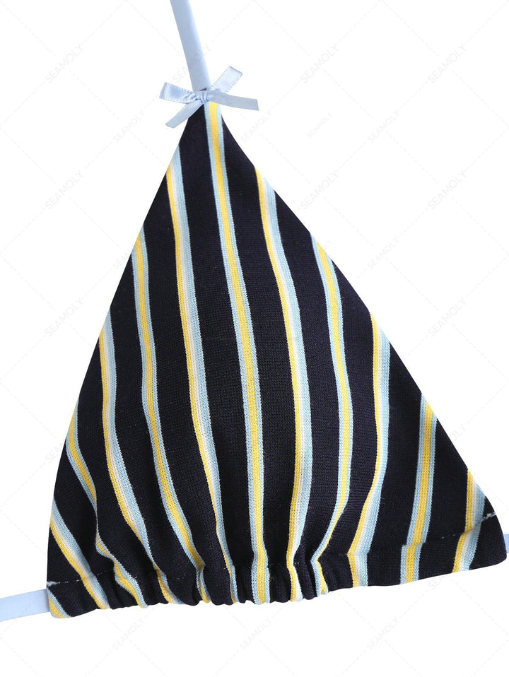 Seamolly Striped Bowknot Halter Triangle Cheeky Boyshorts Bikini Set