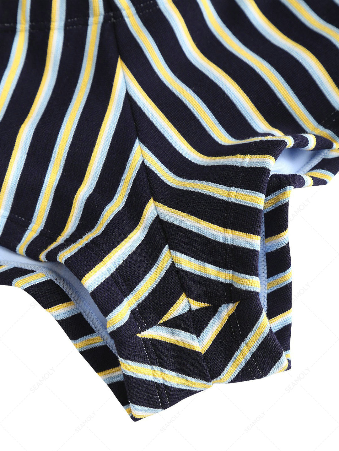 Seamolly Striped Bowknot Halter Triangle Cheeky Boyshorts Bikini Set