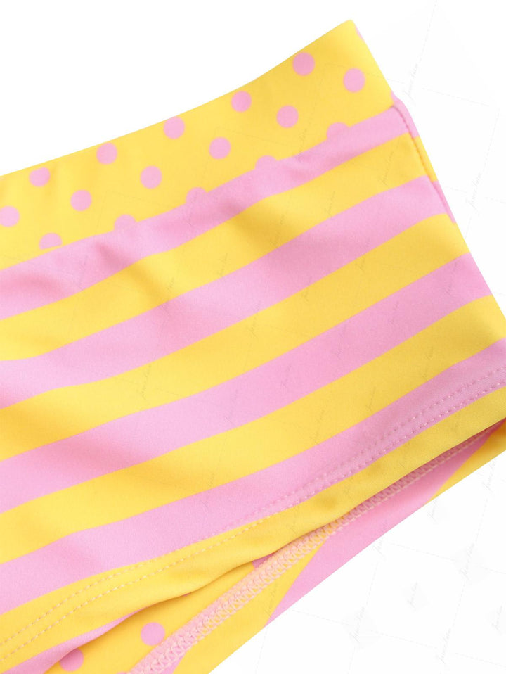 Yellow Striped Polka Dot Triangle Reversible Top & Cheeky Boyshorts Bikini Set