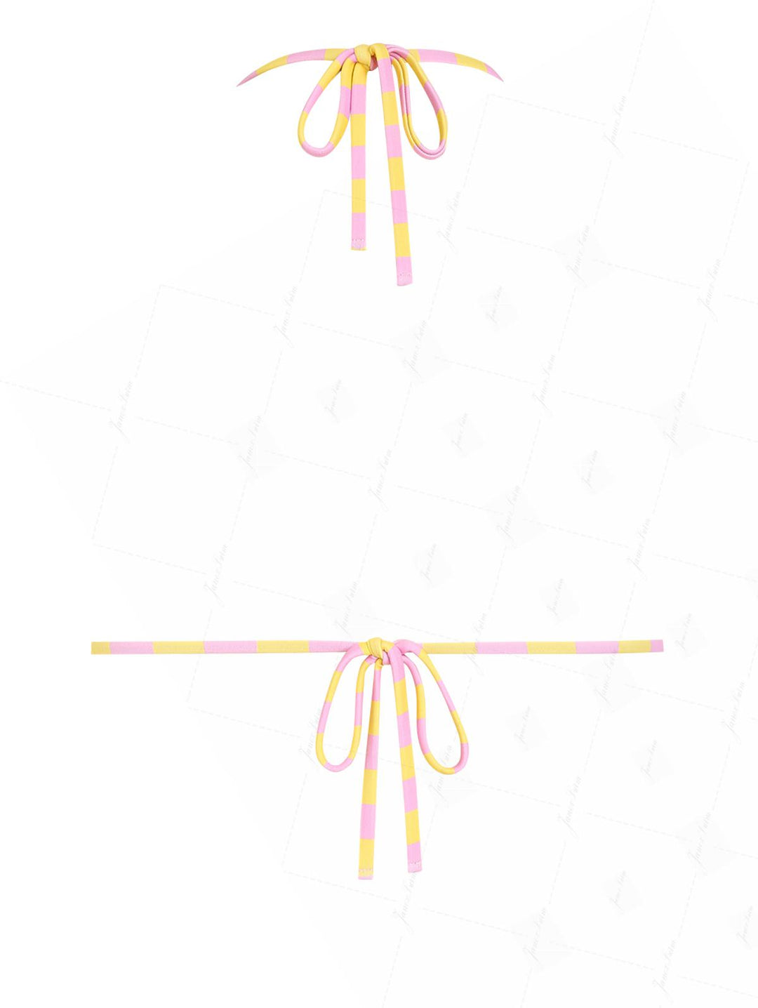 Yellow Striped Polka Dot Print Halter Triangle Reversible Bikini Top