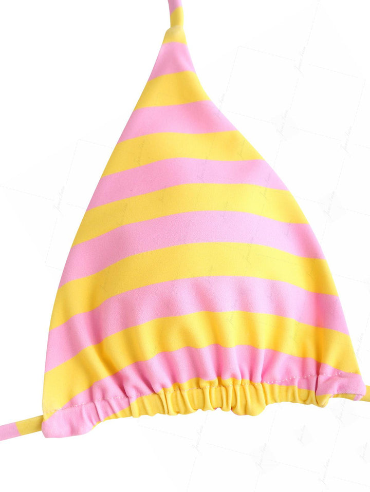 Yellow Striped Polka Dot Triangle Top & Cheeky Brazilian Bottom Reversible Bikini Set