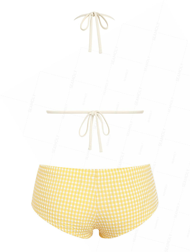 Seamolly Gingham Textured Triangle Cheeky Boyshorts Bikini Set