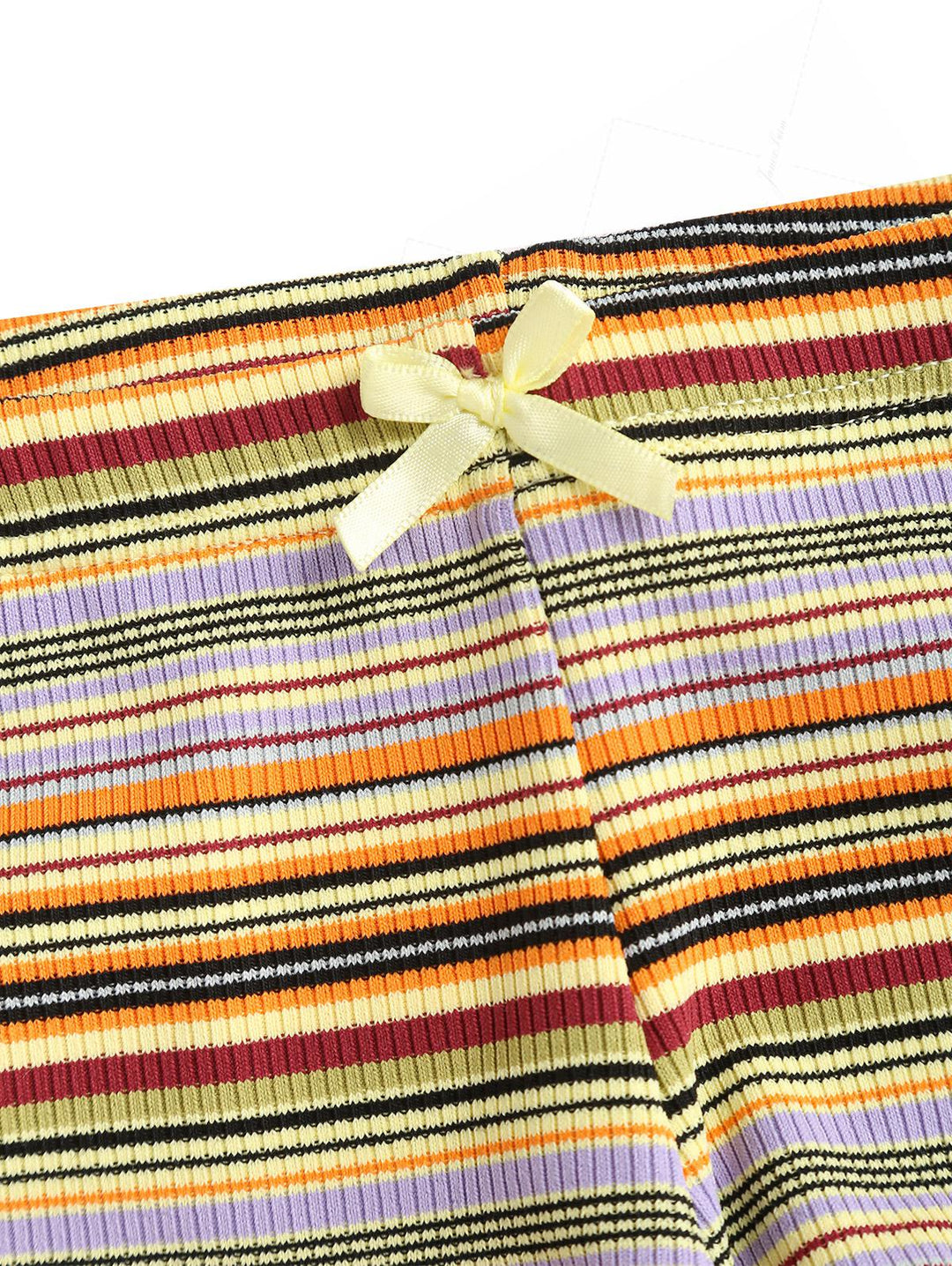 Yellow Ribbed Striped Lace Bowknot Triangle Cheeky Boyshorts Bikini Set
