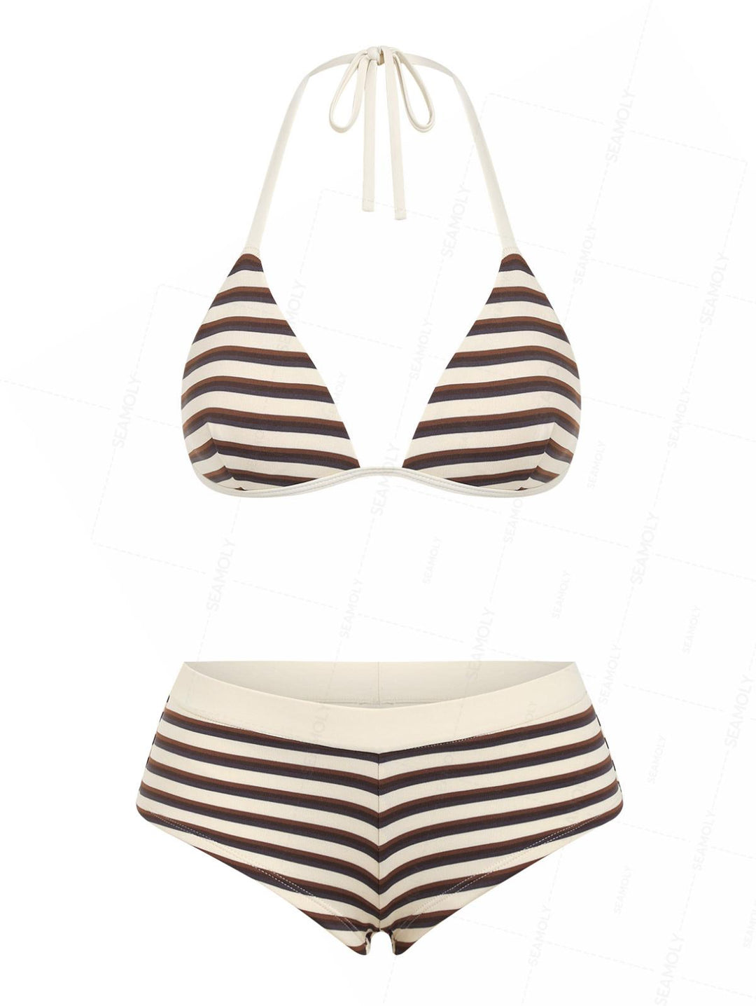 Seamolly Striped Halter Triangle Cheeky Boyshorts Bikini Set