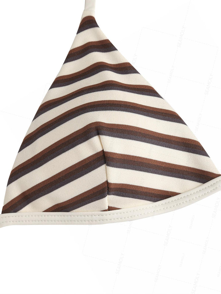 Seamolly Striped Halter Triangle Cheeky Boyshorts Bikini Set