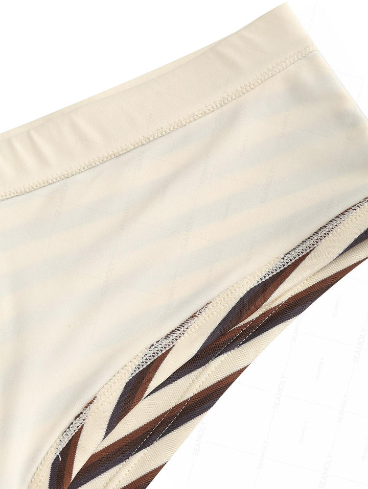 Seamolly Striped Halter Triangle Cheeky Boyshorts Bikini Set