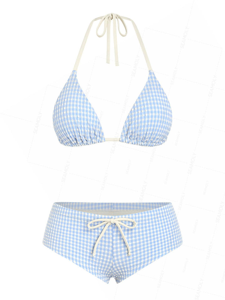 Seamolly Gingham Textured Triangle Cheeky Boyshorts Bikini Set