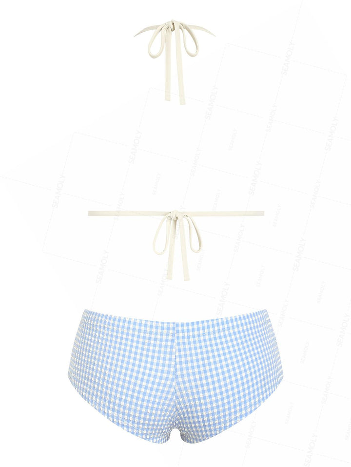 Seamolly Gingham Textured Triangle Cheeky Boyshorts Bikini Set
