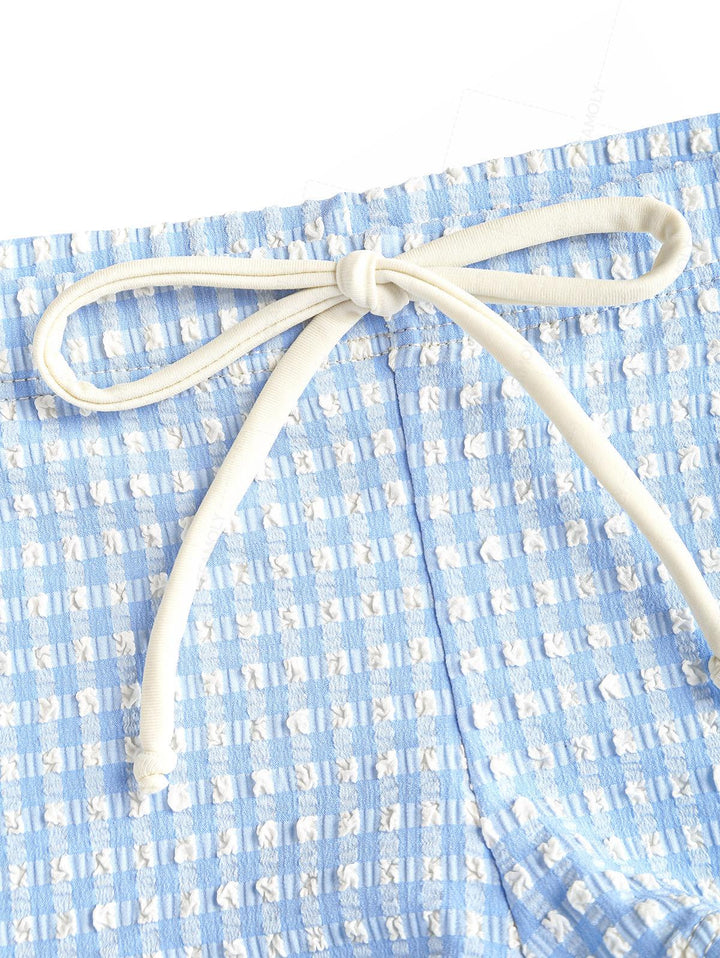 Seamolly Gingham Textured Triangle Cheeky Boyshorts Bikini Set