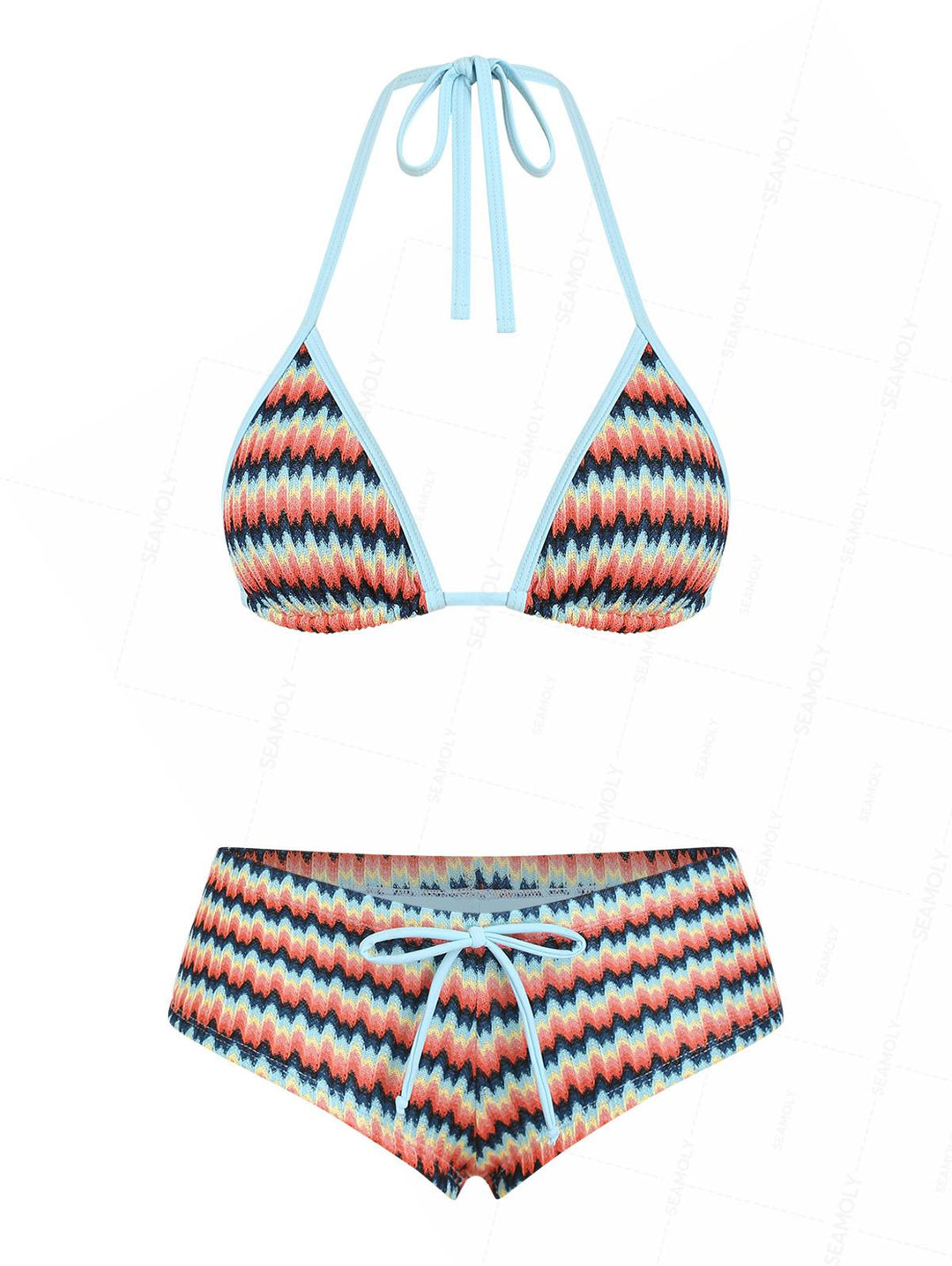 Seamolly Chevron Contrast Binding Cheeky Boyshorts Bikini Set