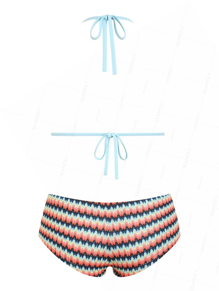 Seamolly Chevron Contrast Binding Cheeky Boyshorts Bikini Set