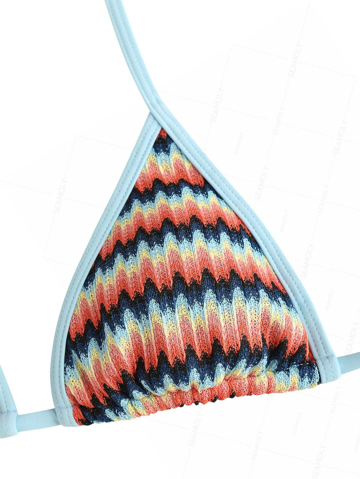 Seamolly Chevron Contrast Binding Cheeky Boyshorts Bikini Set