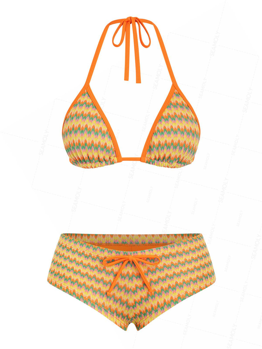 Seamolly Chevron Contrast Binding Cheeky Boyshorts Bikini Set